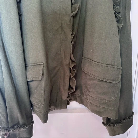 Anthropologie Dolan Olive Green Ruffled Utility Jacket, Zip & Snap Closure, 3X - Picture 7 of 16